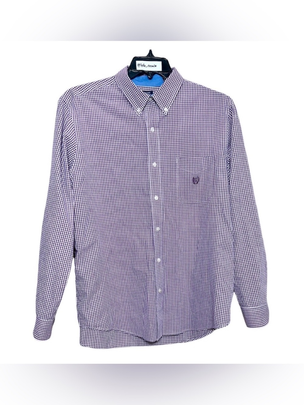 Chaps Shirt Men’s Size XL White Purple Checks Easy Care Button Front Long Sleeve